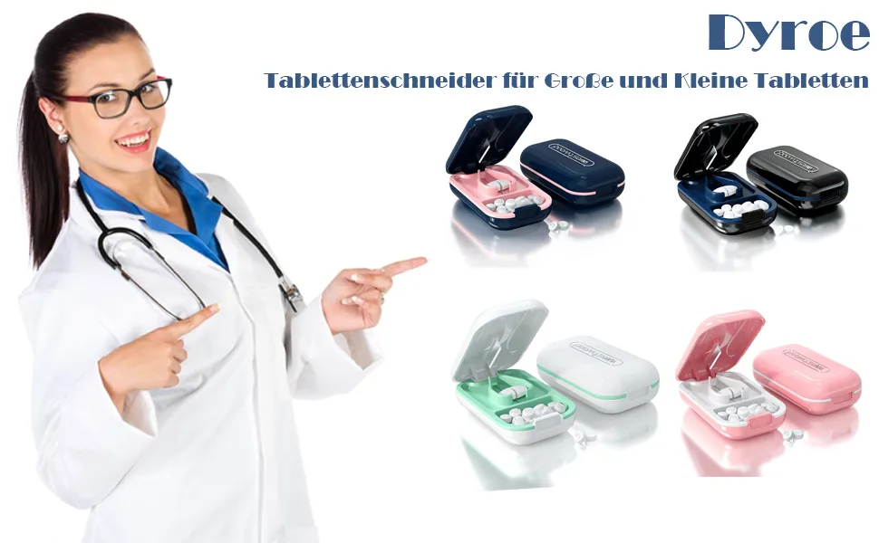 Dyroe tablet divider pill cutters large and small tablets tablet splitter pill divider with tablet storage compartment pills vitamin tablets portable pocket patch shreder greener - product information 1