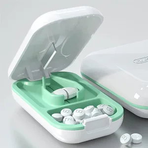 Dyroe tablet divider pill cutters large and small tablets tablet splitter pill divider with tablet storage compartment pills vitamin tablets portable pocket of piller blader blue - product information 2