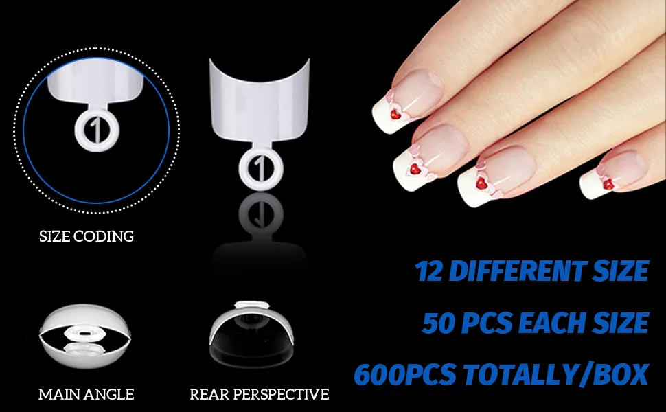 600 pieces oval wrong nail tips 12 sizes short nail tips French half cover wrong nail art nails tips for diy nail studios natural - ????