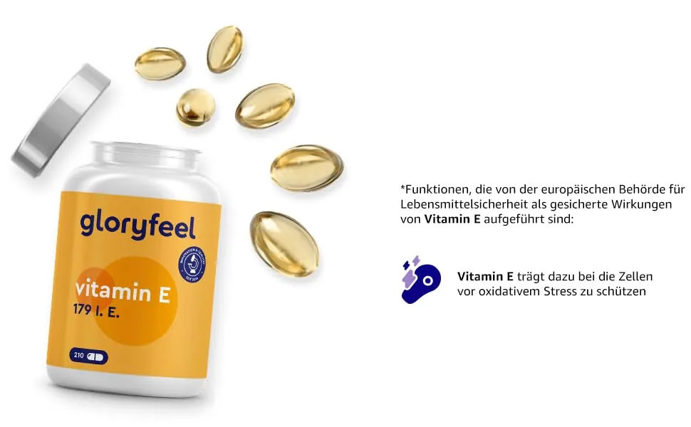 Vitamin E capsules - the most stable premium raw material (DL -alpha -tocopherylacetate) - Bioactive vitamin E 179 IE - High quality 210 capsules for 100 days of full supply - laboratory test - vitamin E