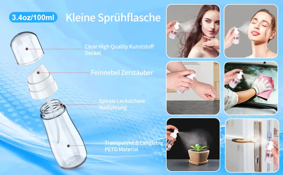100ml spray bottle small atomizer spray bottle empty fine fog spray bottle mini for trip atomizer small perfume robber spray bottle for water alcohol (4 pieces 3.4 oz/ 1.7 oz) Mix 1 - Zerstäuber Sprayflasche leer