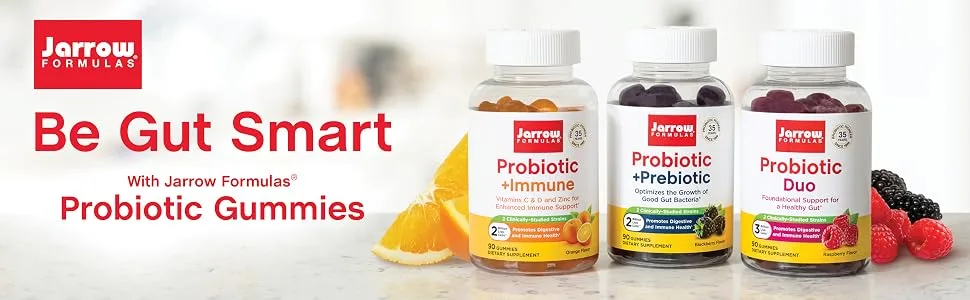 Jarrow Formulas Probiotic Duo Raspberry 3 Billion 90 Gummies - Be Gut Smart with Jarrow Formulas Probiotic Gummies