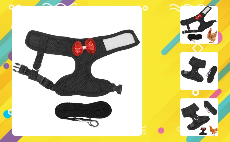 Chicken dishes and leash adjustable chicken cable rope outside-the-way dishes with leash for poultry hen chicken duck s number-black linen - product information 1