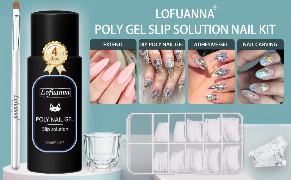 Lofuanna nail extension gel Solution 120ml poly gel slip solutions for polygel nail nails poly extension gel liquid slip solution set easy diy poly gel nail art - nail kit