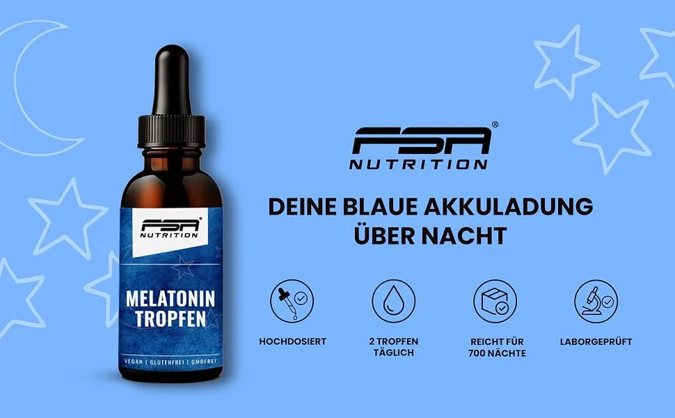 Melatonin drop (50 ml) - 1400 drops - 0.5 mg melatonin per daily dose - without alcohol - vegan - laboratory test - Alternative to melatonin sleep spray - FSA nutrition - FSA Nutrition Melatonin Tropfen