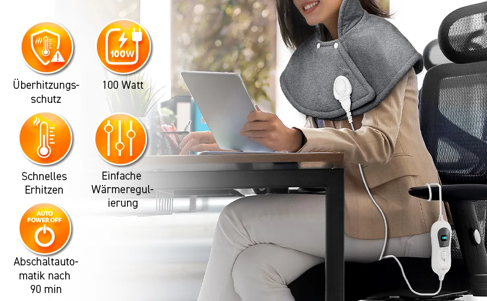 Sinn heating pillow electrically for shoulder neck and back |Heating cape with 3 temperature levels & automatic switch -off |Heat pillow with automatic switch -off and 100W anthracite - Heizkissen