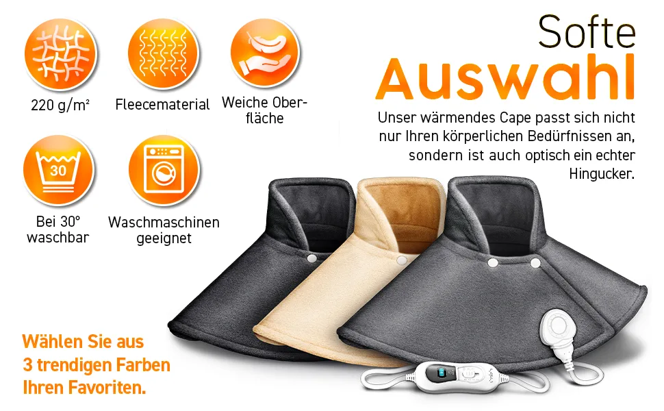 Sinn heating pillow electrically for shoulder neck and back |Heating cape with 3 temperature levels & automatic switch -off |Heat pillow with automatic switch -off and 100W gray - Heizkissen