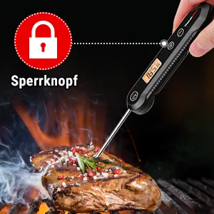 ThermoPro TP03HEU IPX6 waterproof meat thermometer 0.5 C precise grill thermometer 3S fast reaction foldable kitchen thermometer for BBQ roast grill and drink black - Sperrfunktion
