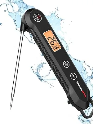 ThermoPro TP03HEU IPX6 waterproof meat thermometer 0.5 C precise grill thermometer 3S fast reaction foldable kitchen thermometer for BBQ roast grill and drink black - TP03H Schwarz