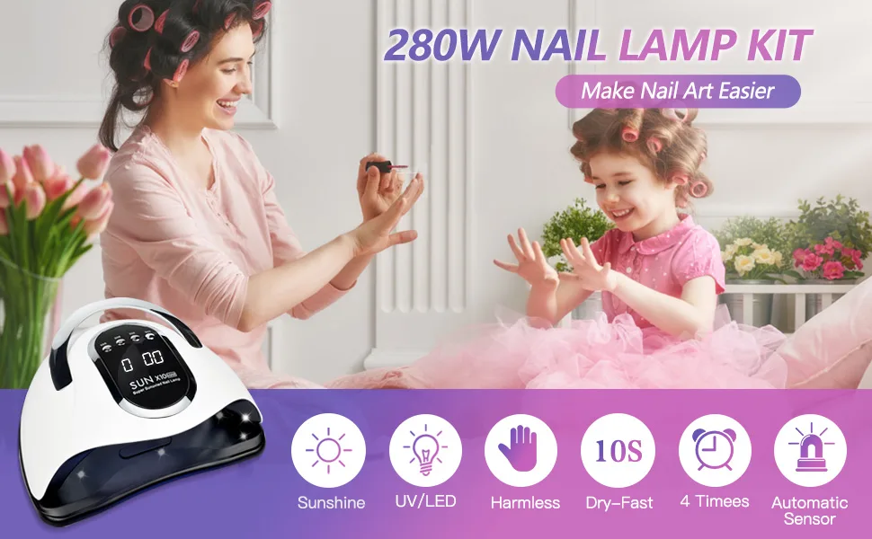 UV LED lamp for nails 280W nail dryer quick-drying nail hardening light with 66 LEDs car sensor 4 timer settings portable handle larger room a useful nail tool set - product information 1