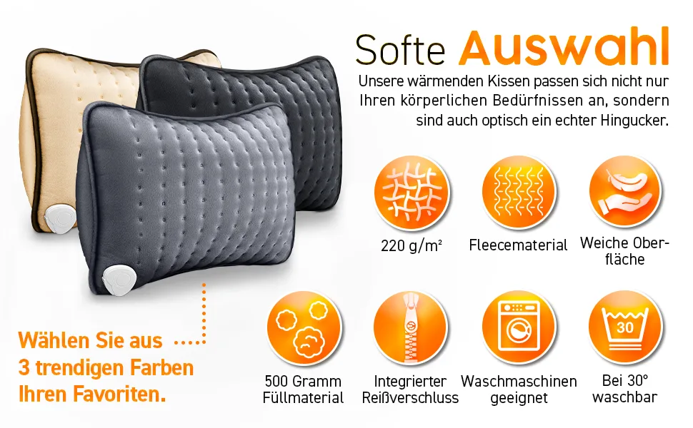 Sinner heating pillow electrically with filling 100W for back shoulder neck stomach |Heat pillow with 3 temperature levels & automatic switch -off (anthracite) - Heizkissen