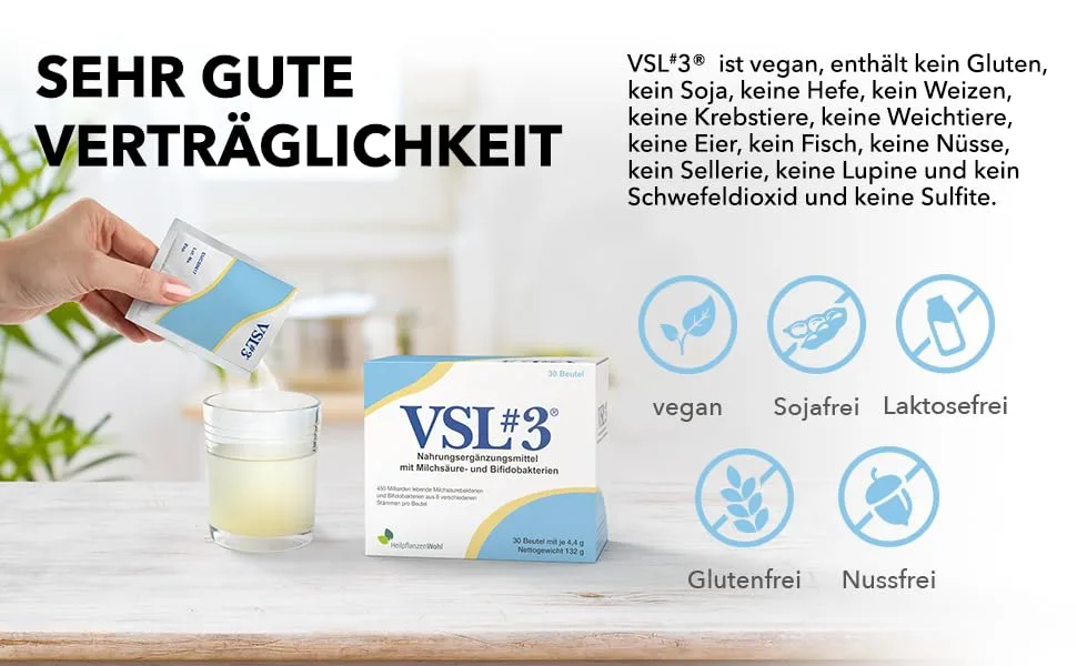 VSL#3 - High -dose bacterial complex with 450 KBE vegan 30 sachets - cultures complex with 8 bacterial strains - 450 billion lactic acid and bifidobacteria per daily dose - Vsl3