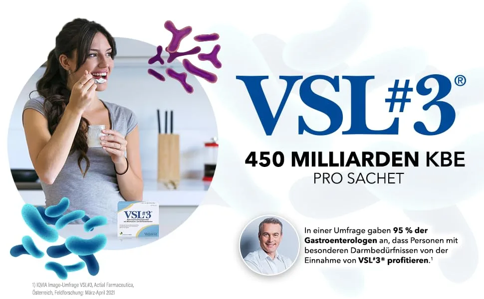 VSL#3 - High -dose bacterial complex with 450 KBE vegan 30 sachets - cultures complex with 8 bacterial strains - 450 billion lactic acid and bifidobacteria per daily dose - Vsl3 450 KBE hochdosiert