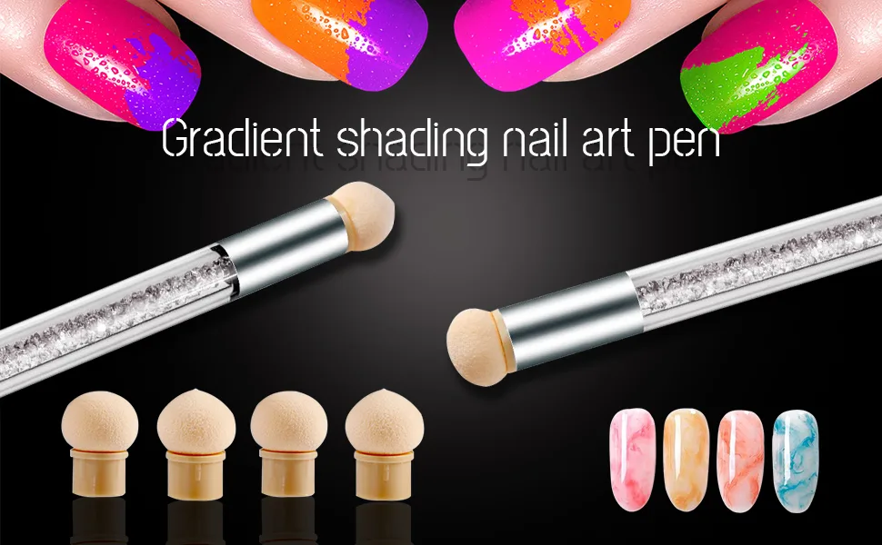 Nail Art sponge brush double head sponge with 4 replacement heads tools to run nail polish brush for shadows nail art tools (white) - product information 1