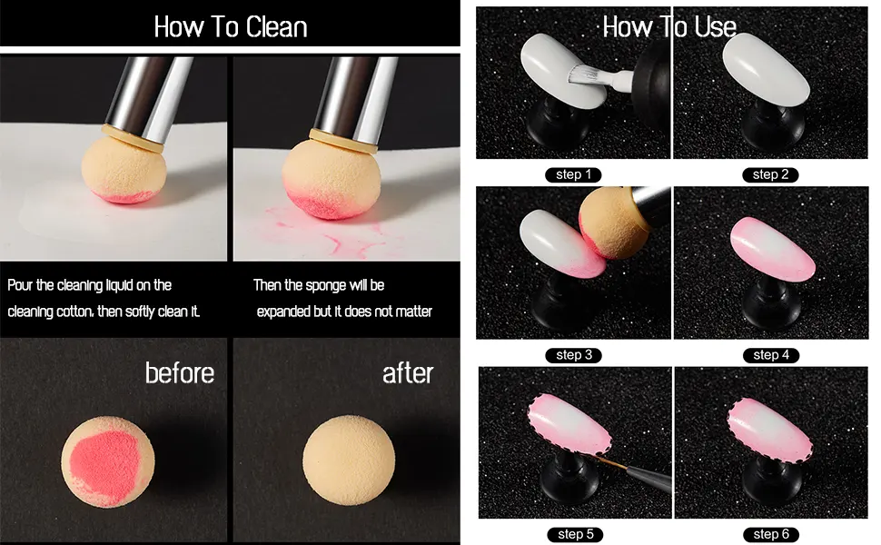Nail Art sponge brush double head sponge with 4 replacement heads tools to run nail polish brush for shadows nail art tools (white) - product information 3