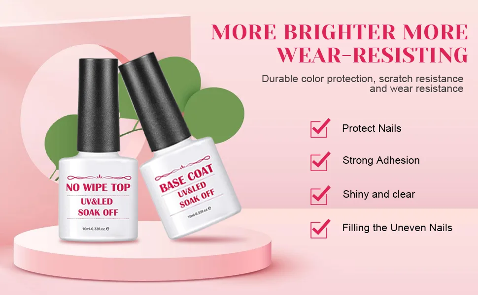 2 pieces Base Coat Top Coat UV Gel Nail Polish Nail Primer and Top Coat Set Manicure Kit 10ml - product information 2