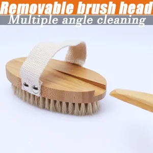 Bathing brush with a long stem back brush removable long handle 2x brush head body brush for removing showering scrubber natural bristle clean for body - badebürste