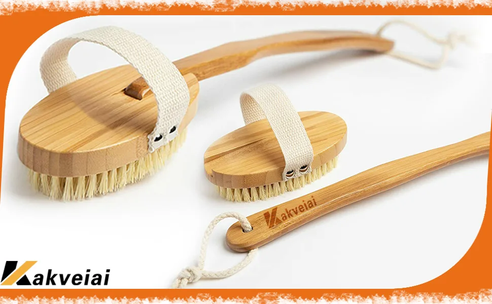 Bathing brush with a long stem back brush removable long handle 2x brush head body brush for removing showering scrubber natural bristle clean for body - rückenbürste