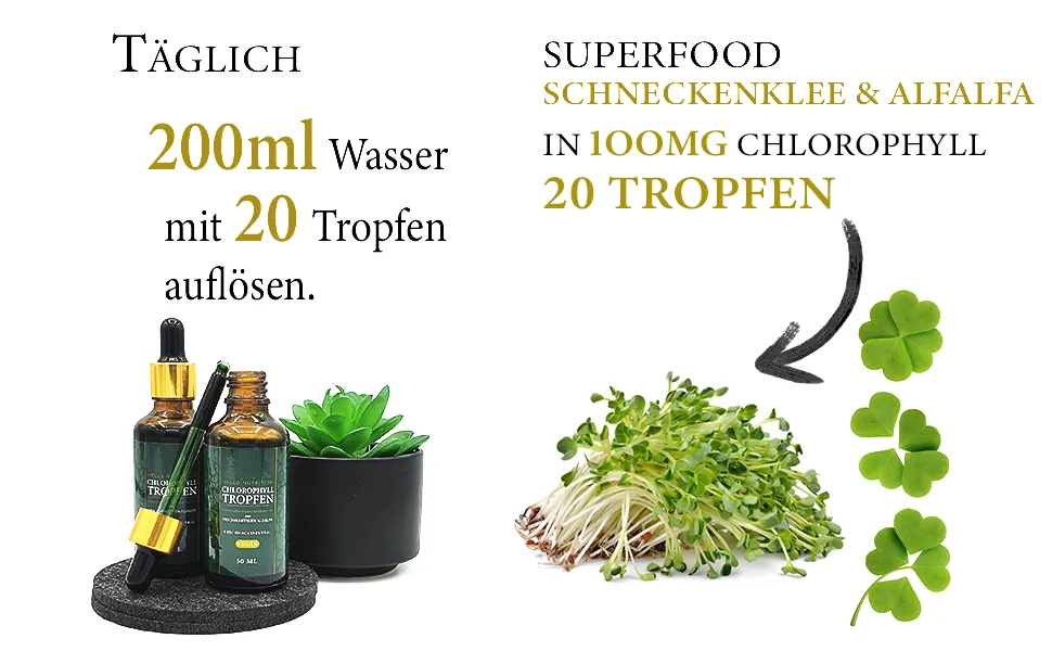 New: Hellonutrition chlorophyll drop high -dose from Alfalfa natural plant extract elixir vegan - the green miracle for men & women - 50 ml - Chlorophyll 1