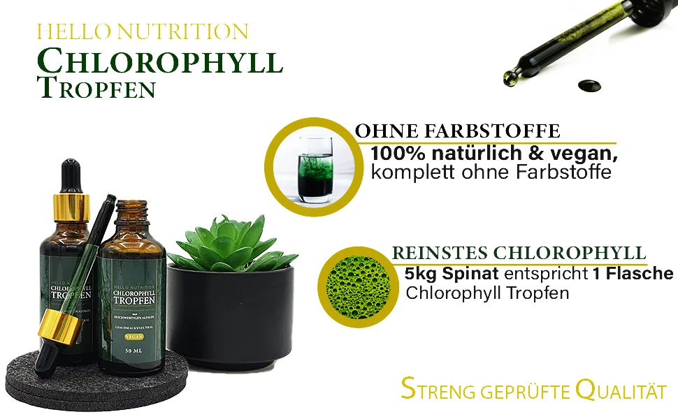 New: Hellonutrition chlorophyll drop high -dose from Alfalfa natural plant extract elixir vegan - the green miracle for men & women - 50 ml - Chlorophyll 2