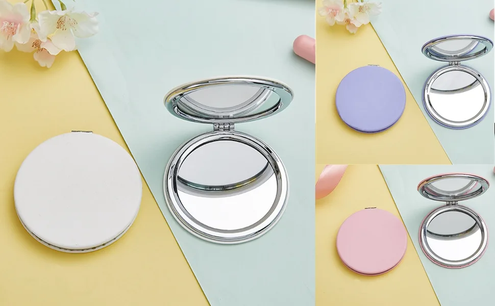 ZCOOOOOOL round folding mirror 6.7 cm make-up mirror of professional double-sided make-up mirror (one side enlarged the other side normal) PU surface mirror N Black - product information 2