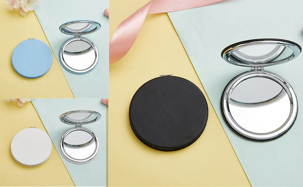 ZCOOOOOOL round folding mirror 6.7 cm make-up mirror of professional double-sided make-up mirror (one side enlarged the other side normal) PU surface mirror N Black - product information 3