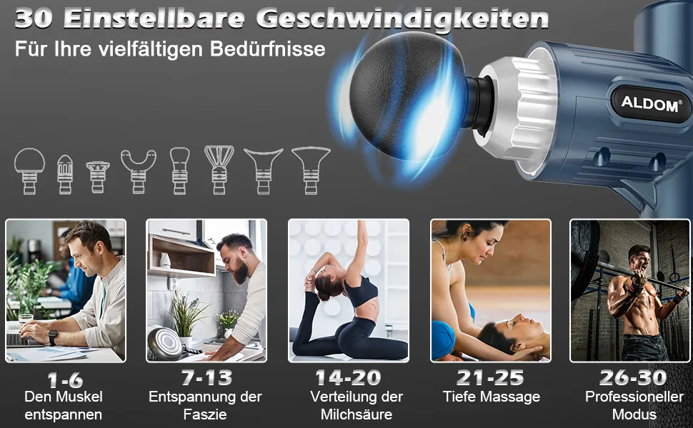Massage gun aldom massage gun for neck shoulder back massage pistol with 8 massage heads and 30 adjustable speeds electrical massage device blue - product information 8
