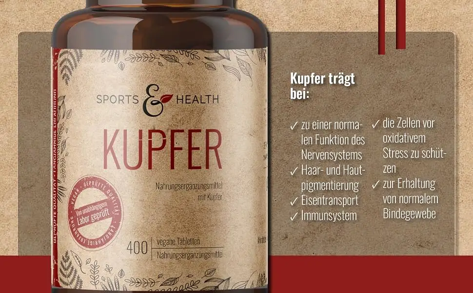 Copper tablets - 400 tablets - copper 2mg per daily dosage - vegan - copper from 3 connections - copper bisglycinate copper citrate copper gluconat - checked in Germany - kupfer