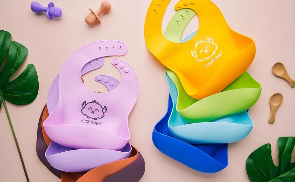 KeaBabies Baby Silicone Bibs Cloud Nine 2 Pack - silicone bib bibs babies baby silicon toddlers waterproof feeding pocket food catching boys girls