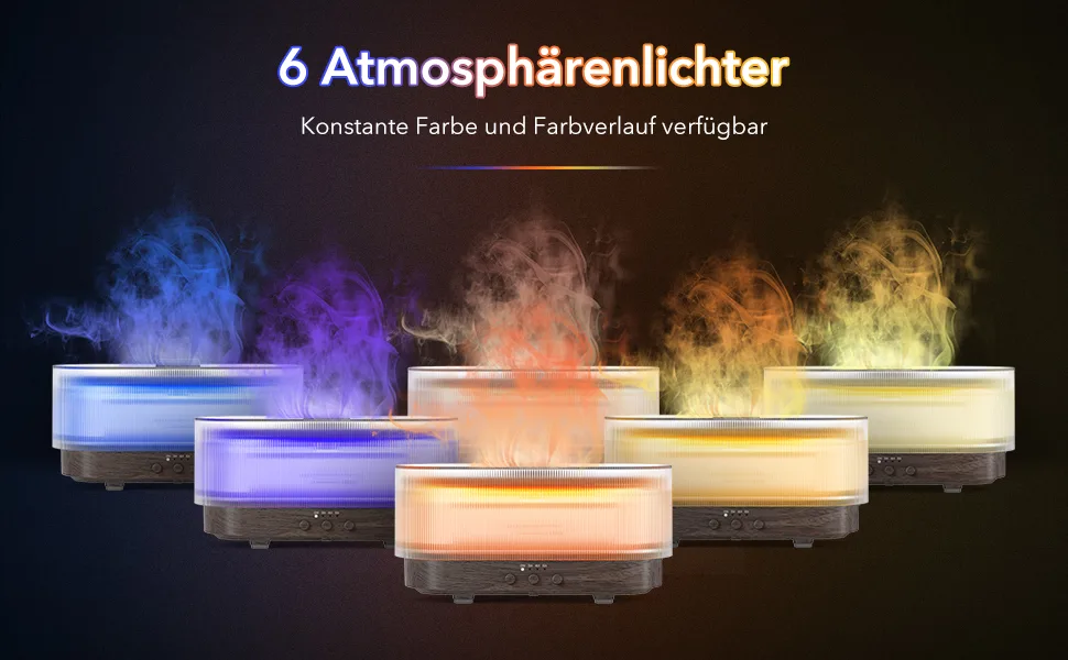 Flames aroma diffuser upgrade 6-color-light essential oils diffuser flame effect diffuser cooler fog humidifier at home office room fragrance or yoga-waterless automatic switch-off 300ml brown wood grain - Multifunktionaler Aromatherapie-Diffusor