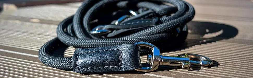 Pawhero dog leash adjustable for large and medium -sized dogs |2.5 meters |5-way length adjustable |Nylon guide leash & converting |Round double line with 2 carabiners |Black - Hundeleine in Natur