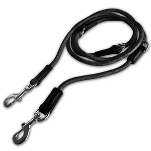 Pawhero dog leash adjustable for large and medium -sized dogs |2.5 meters |5-way length adjustable |Nylon guide leash & converting |Round double line with 2 carabiners |Black - pawhero Hundeleine Schwarz