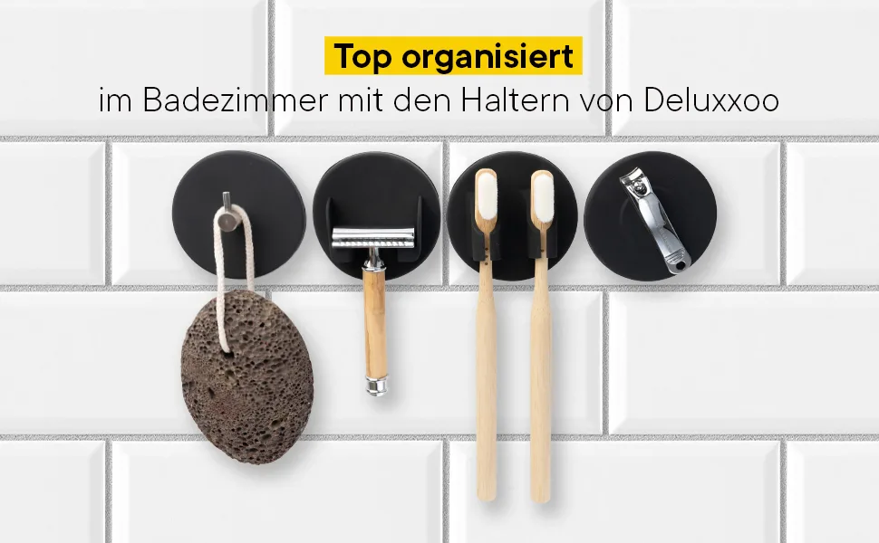 DeluxXOO high -quality hook black made of silicone self -adhesive as a bathroom organizer and decoration |Blebehaken |Without drilling |extra strong hold - Bild 1