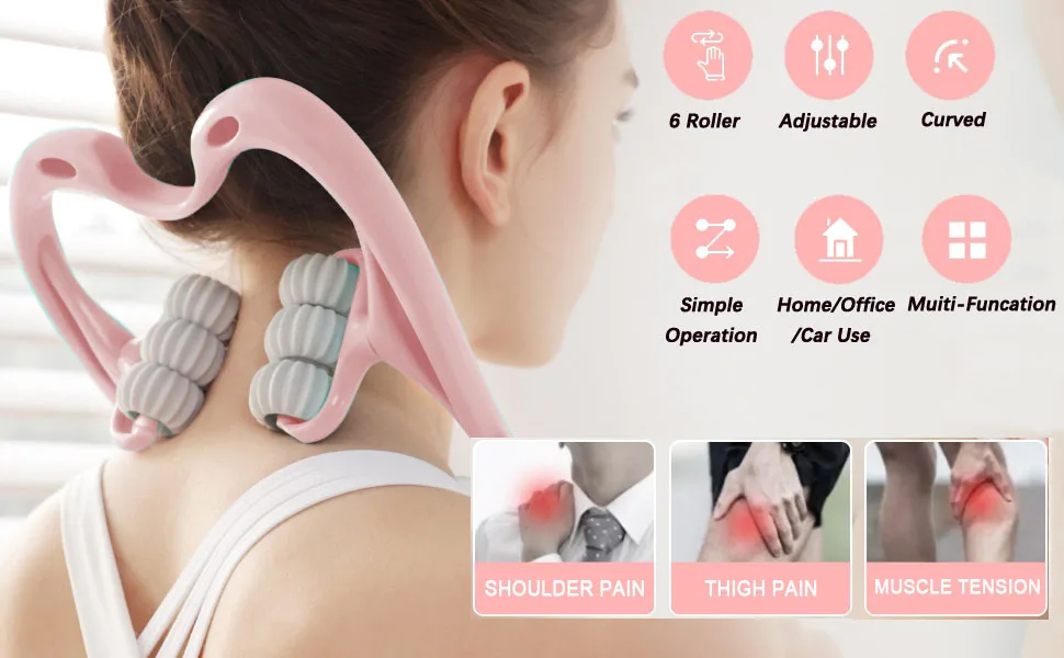 Neck massage device Handheld Back massager shoulder massage device Leg massage device for self -muscles deep fabric massage muscle relaxation tension relief trigger point scooter - Nackenmassagegerät Massagerolle Handheld Nackenmassagegerät für Nackenschmerzen Halswirbelsäule Massagegerät