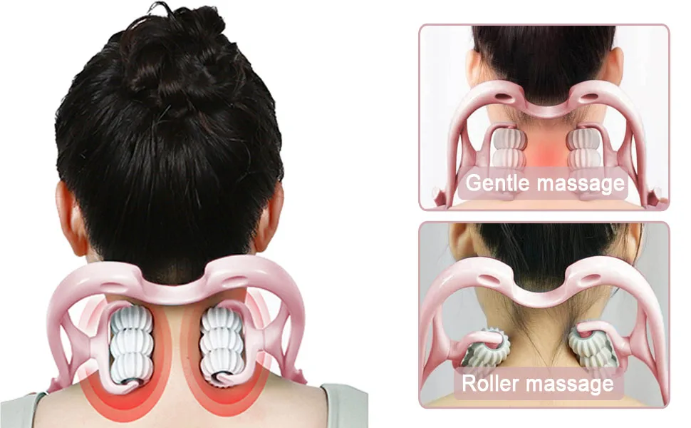 Neck massage device Handheld Back massager shoulder massage device Leg massage device for self -muscles deep fabric massage muscle relaxation tension relief trigger point scooter - Nackenmassagegerät Massagerolle Handheld Nackenmassagegerät für Nackenschmerzen Halswirbelsäule Massagegerät