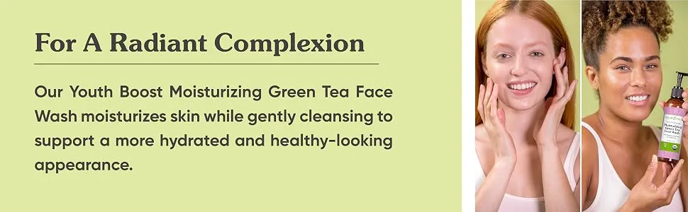 Sky Organics Youth Boost Moisturizing Green Tea Face Wash with Organic Aloe Vera and Vitamin E  6 fl oz (180 ml) - FOR A RADIANT COMPLEXION