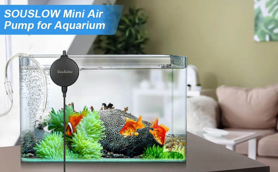 SOUSLOW Aquarium Air Pump Mini Air Pump Oxygen with Bubble Stone and Check Valve 1.3 W 0.45L/H - Luftpumpe Aquarium