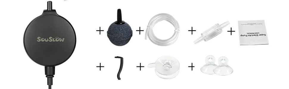 SOUSLOW Aquarium Air Pump Mini Air Pump Oxygen with Bubble Stone and Check Valve 1.3 W 0.45L/H - Luftpumpe Aquarium