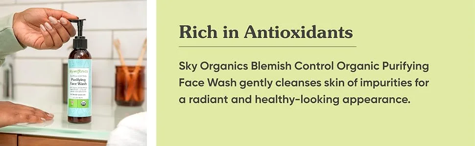 Sky Organics Blemish Control Purifying Face Wash with Organic White Willow Bark Extract 6 fl oz (180 ml) - BCWASH