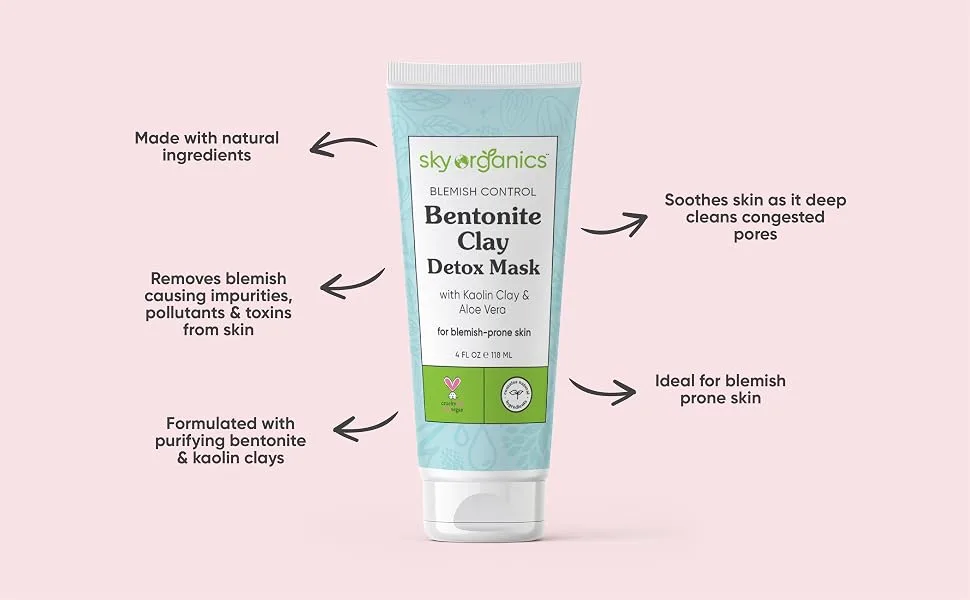 Sky Organics Blemish Control Bentonite Clay Detox Mask with Kaolin Clay & Aloe Vera  4 fl oz (118 ml) - BCMASK