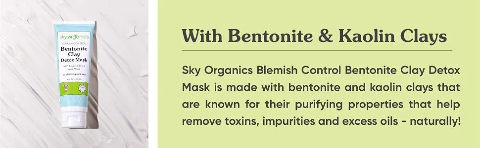 Sky Organics Blemish Control Bentonite Clay Detox Mask with Kaolin Clay & Aloe Vera  4 fl oz (118 ml) - BCMASK