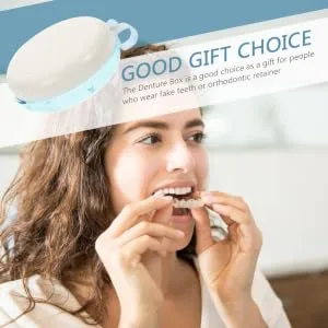 Healeeved prosthesis box dental dinner dental box dental box prosthesis dinner denture box retainer box prosthesis tea container outdoor travel picnic denture cup white blue - product information 2