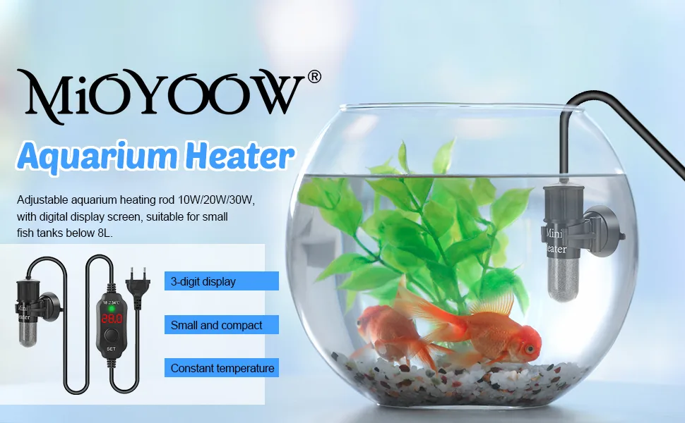 MiOYOOW Aquarium Heater 10W/20W/30W Adjustable Aquarium Heater with Digital Display for Small Turtle Tanks under 8L 10W - product information 1