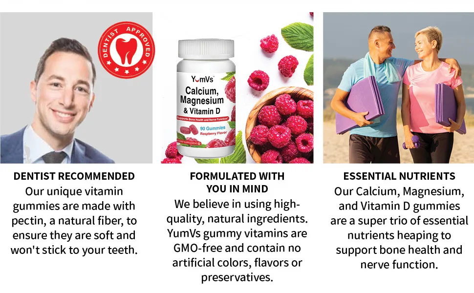 YumV's Calcium Magnesium & Vitamin D Raspberry 90 Gummies - recommended essential nutrients