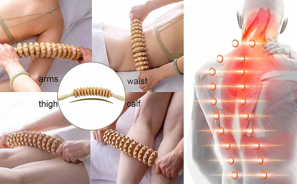 1 piece of massage roller wood back massage device wooden massage device Roller massage device with handle suitable for neck legs back body (brown) ... - product information 2