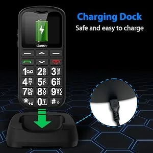 Uleway senior cell phone with large buttons and mobile phone without a contract 1.7 inch LCD | SOS function | Dual SIM Mobile phone | Flashlight and charging station black - Mobiltelefon mit Ladestation