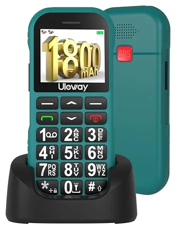 Uleway senior cell phone with large buttons and mobile phone without a contract 1.7 inch LCD | SOS function | Dual SIM Mobile phone | Flashlight and charging station black - Seniorenhandy ohne Vertrag