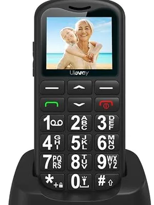 Uleway senior cell phone with large buttons and mobile phone without a contract 1.7 inch LCD | SOS function | Dual SIM Mobile phone | Flashlight and charging station black - Telefono Cellulare per Persone Anziane, Uleway G180 Senior