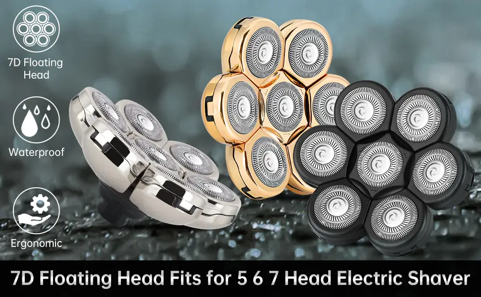 7d electrical razor head electric razor blades replacement rotary razor for bald men replacement blade beard universal fast double ring hair cutter for 5 6 7 razor head 7d+razor blade+silver - Elektrisch Rasierkopf