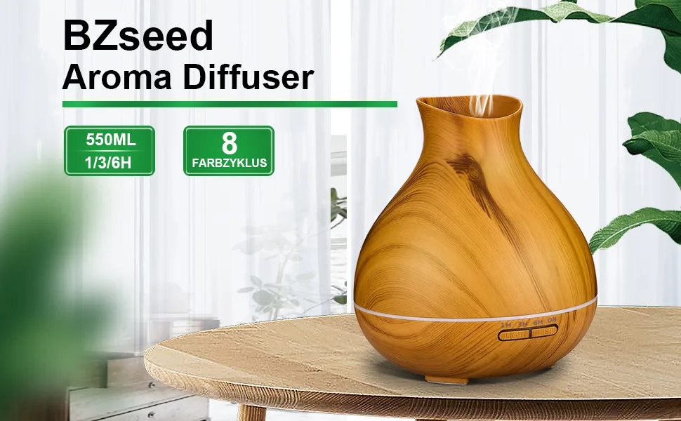 Bzseed 500ml aroma diffuser for essential oils with 7 colored 12 hours of high fog output waterless automatic shutdown diffuser for essential oils with timer (white) - Aroma diffuser